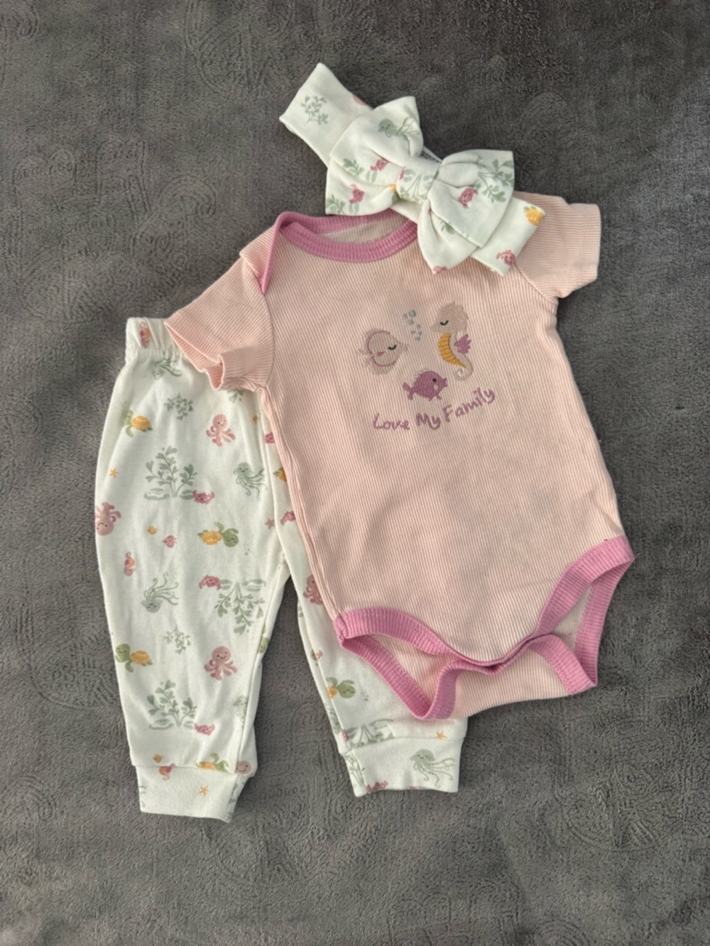 chick pea Pink and White Baby Matching Set with Sea Creature Print